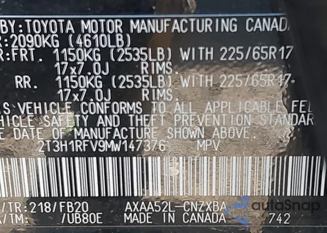 2021 Toyota Rav4 Le from USA, damaged, VIN 2T3H1RFV9MW147376